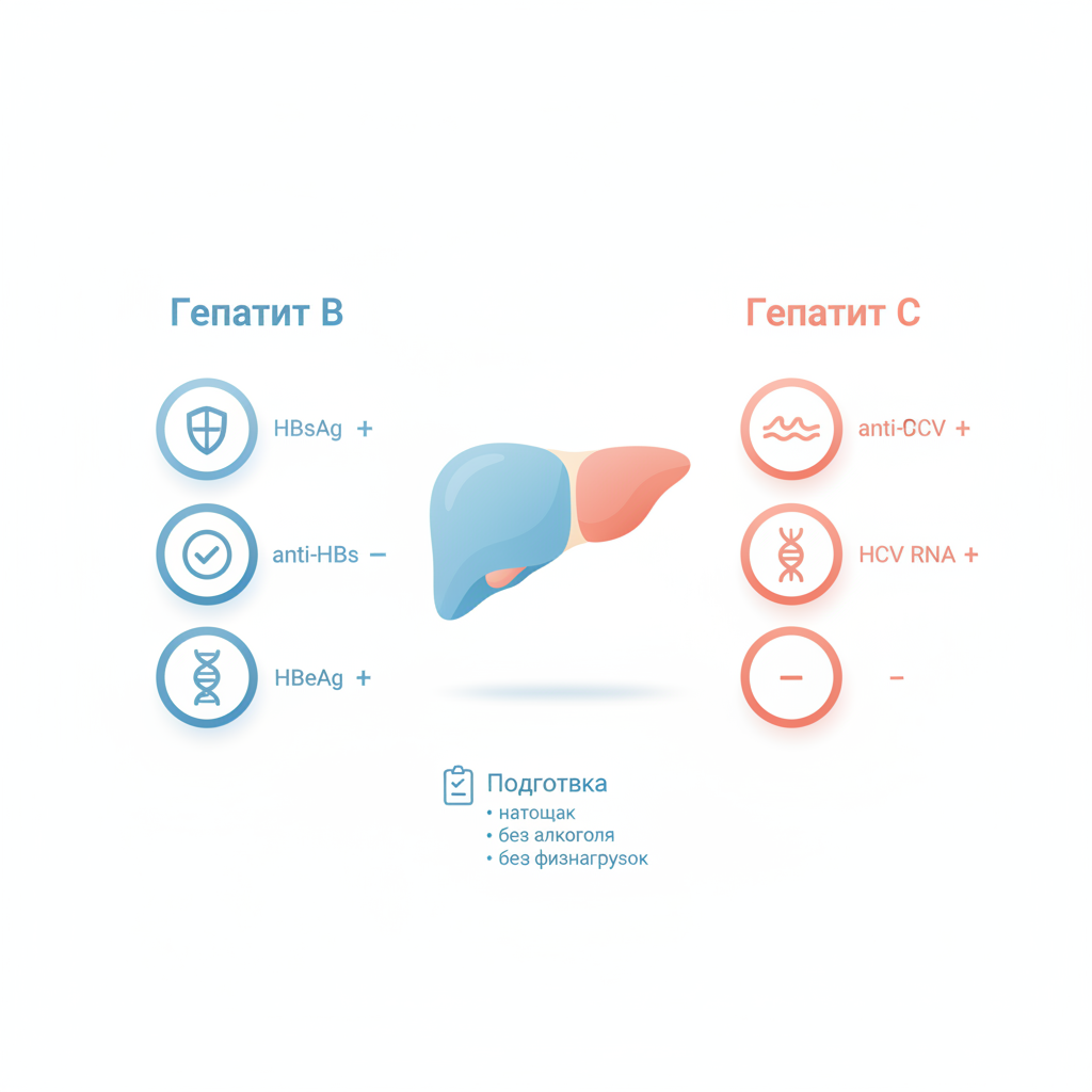Схема маркеров вирусного гепатита B и C в крови
