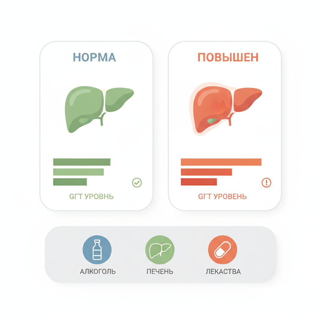 Схема работы фермента ГГТ в клетках печени