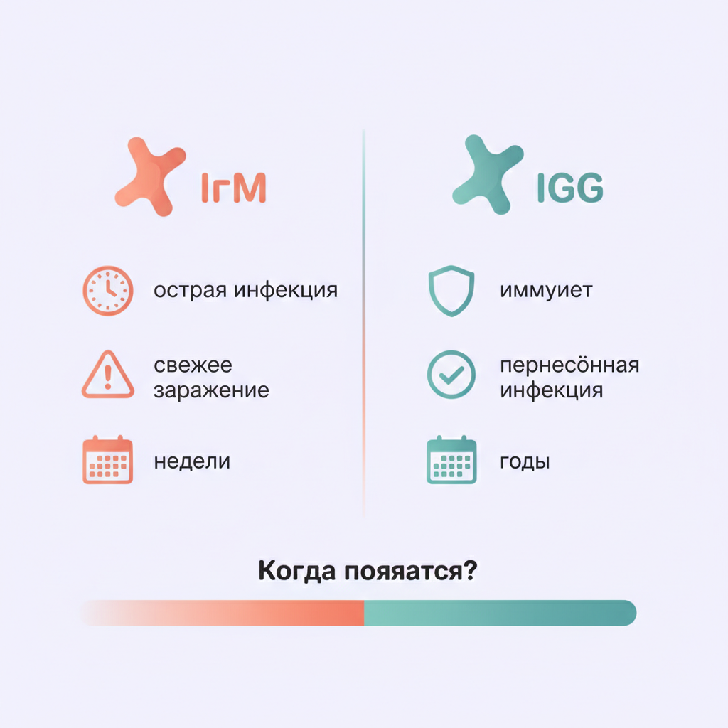 Схема выработки антител IgG и IgM при TORCH-инфекциях